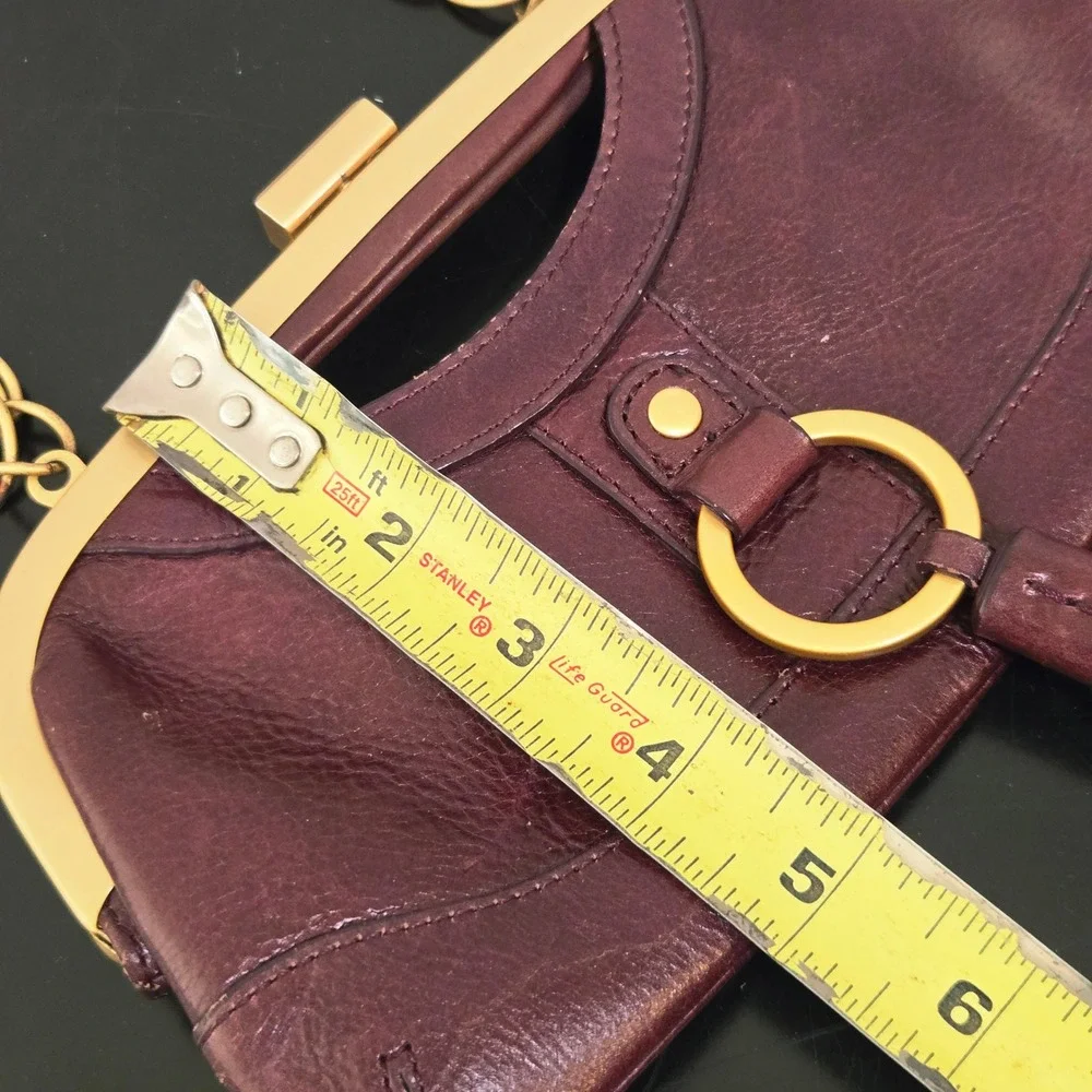 Latico Frame Bag Small Burgundy Leather Tassel Gold Chain Shoulder Bag Kiss lock